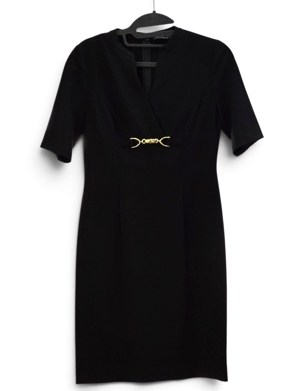 NWT Ellen Tracy Black Short Sleeve Gold Hardware Sheath Dress Size 2 Petite (P2)